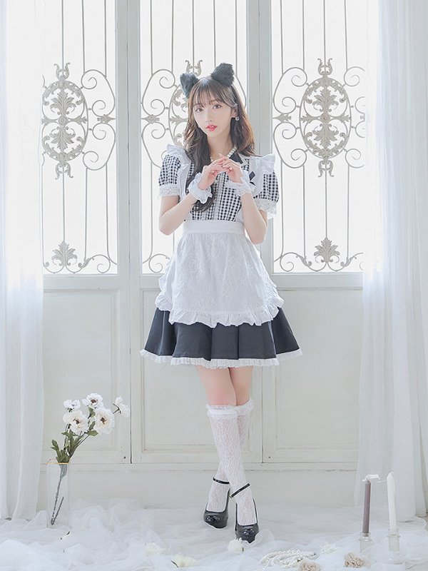 画像12: 【ハロウィン】 ギンガムチェック猫メイド【コスプレ5点セット】【S-Mサイズ/3カラー】[HC03]