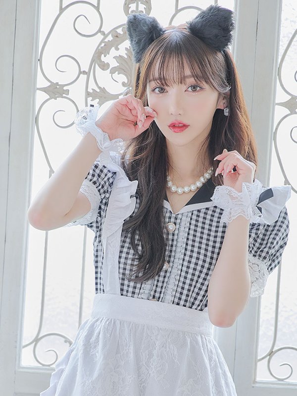 画像13: 【ハロウィン】 ギンガムチェック猫メイド【コスプレ5点セット】【S-Mサイズ/3カラー】[HC03]