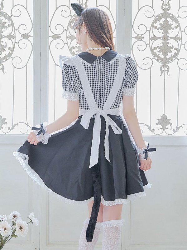 画像14: 【ハロウィン】 ギンガムチェック猫メイド【コスプレ5点セット】【S-Mサイズ/3カラー】[HC03]