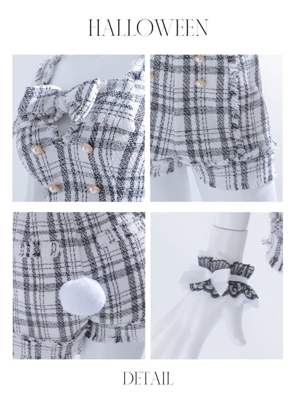 画像33: 【SALE!!】【即日発送】【ハロウィン】ツイードバニーリボンセットアップ（パンツ）【コスプレ6点セット】 【XS-Mサイズ/2カラー】[OF04]