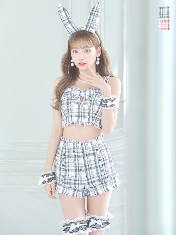 画像17: 【SALE!!】【即日発送】【ハロウィン】ツイードバニーリボンセットアップ（パンツ）【コスプレ6点セット】 【XS-Mサイズ/2カラー】[OF04]