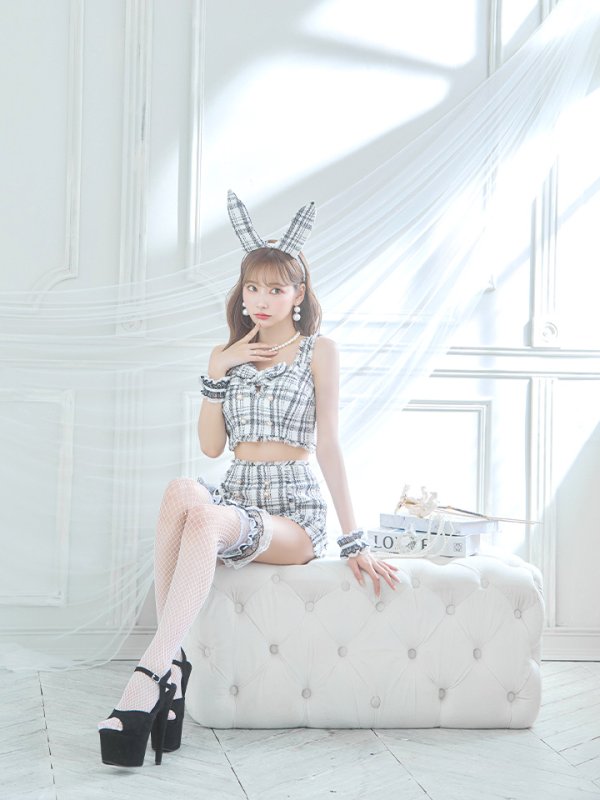 画像25: 【SALE!!】【即日発送】【ハロウィン】ツイードバニーリボンセットアップ（パンツ）【コスプレ6点セット】 【XS-Mサイズ/2カラー】[OF04]