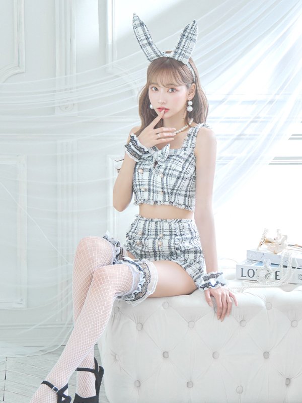 画像21: 【SALE!!】【即日発送】【ハロウィン】ツイードバニーリボンセットアップ（パンツ）【コスプレ6点セット】 【XS-Mサイズ/2カラー】[OF04]