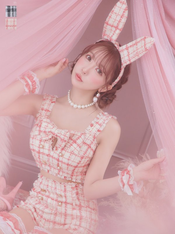 画像47: 【SALE!!】【即日発送】【ハロウィン】ツイードバニーセットアップ（パンツ&スカートタイプ）【コスプレ6点セット】 【XS-Mサイズ/2カラー】[OF04]