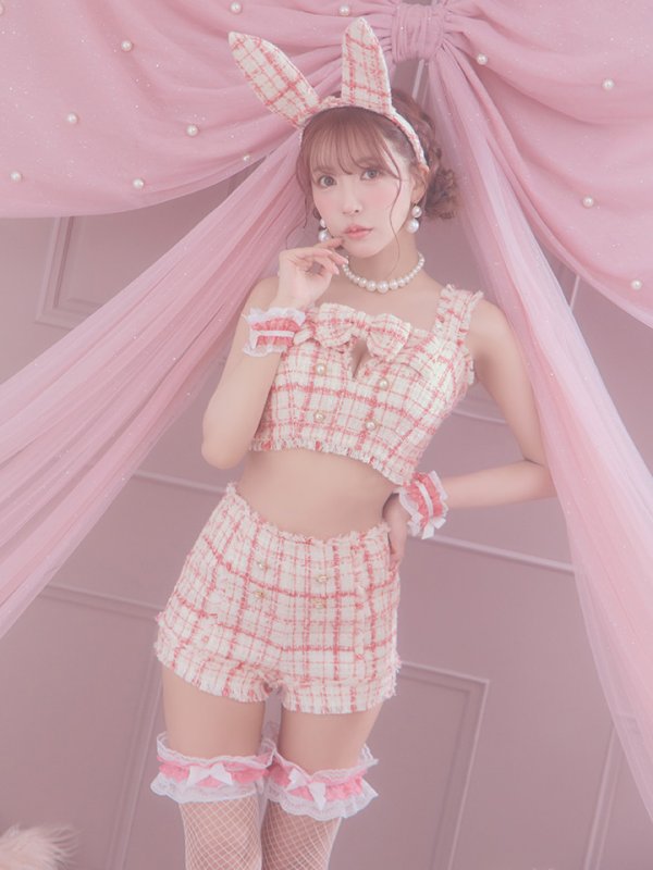 画像14: 【SALE!!】【即日発送】【ハロウィン】ツイードバニーリボンセットアップ（パンツ）【コスプレ6点セット】 【XS-Mサイズ/2カラー】[OF04]