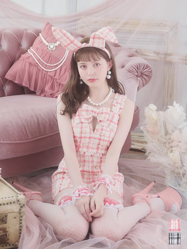 画像3: 【SALE!!】【即日発送】【ハロウィン】ツイードバニーリボンセットアップ（パンツ）【コスプレ6点セット】 【XS-Mサイズ/2カラー】[OF04]