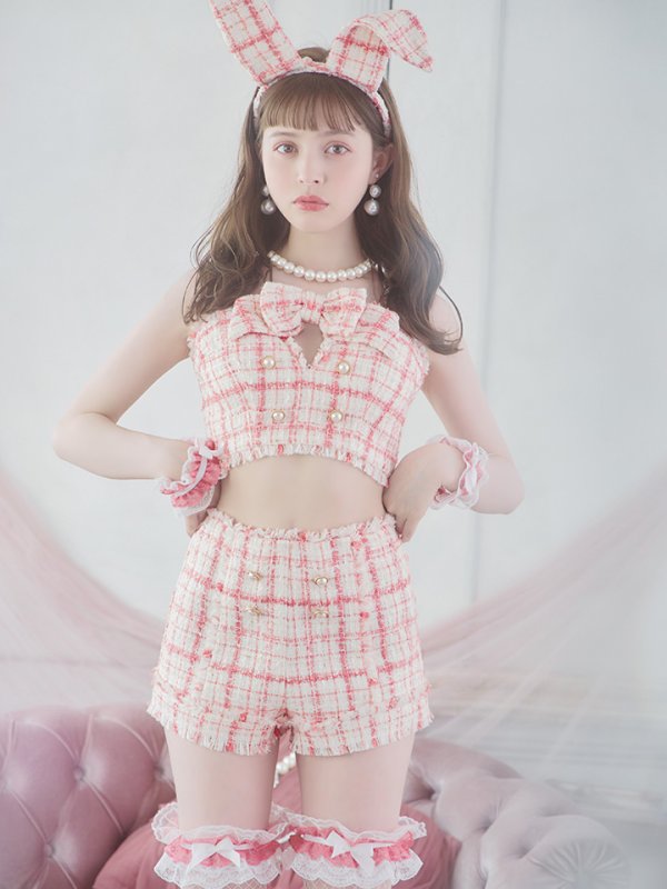 画像7: 【SALE!!】【即日発送】【ハロウィン】ツイードバニーリボンセットアップ（パンツ）【コスプレ6点セット】 【XS-Mサイズ/2カラー】[OF04]