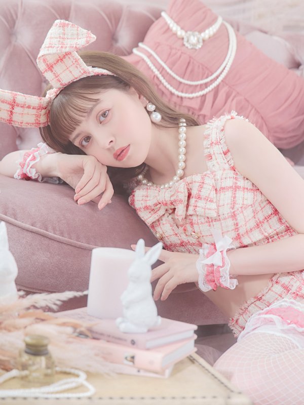 画像9: 【SALE!!】【即日発送】【ハロウィン】ツイードバニーリボンセットアップ（パンツ）【コスプレ6点セット】 【XS-Mサイズ/2カラー】[OF04]