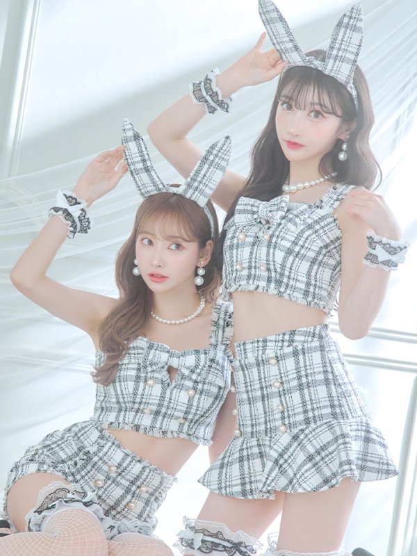 画像10: 【SALE!!】【即日発送】【ハロウィン】ツイードバニーセットアップ（パンツ&スカートタイプ）【コスプレ6点セット】 【XS-Mサイズ/2カラー】[OF04]