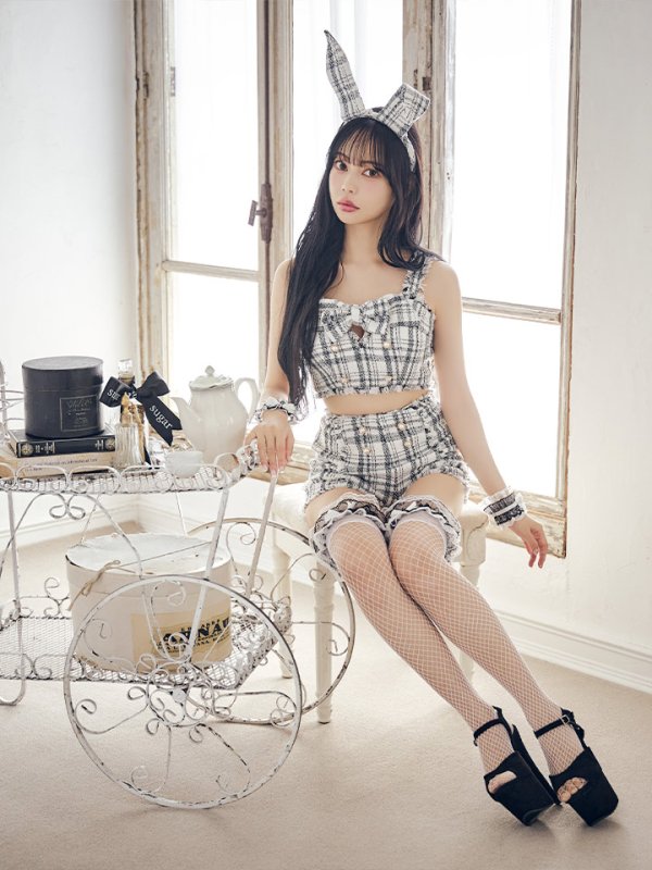 画像15: 【SALE!!】【即日発送】【ハロウィン】ツイードバニーリボンセットアップ（パンツ）【コスプレ6点セット】 【XS-Mサイズ/2カラー】[HC03]