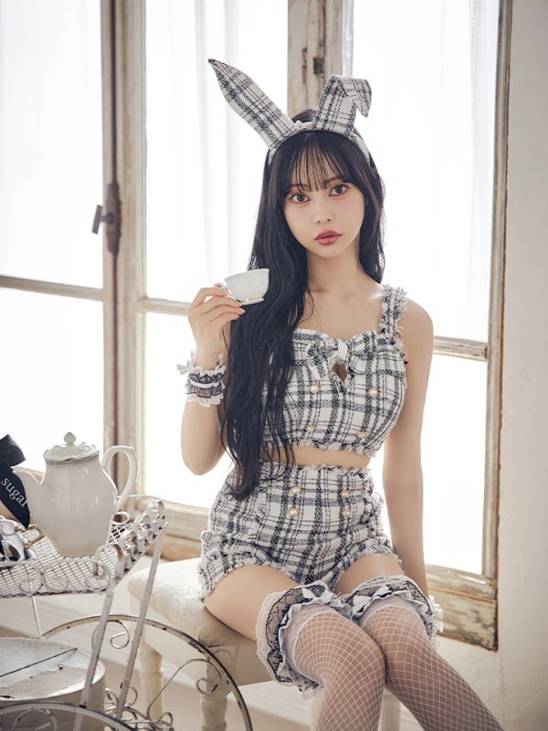 画像17: 【SALE!!】【即日発送】【ハロウィン】ツイードバニーリボンセットアップ（パンツ）【コスプレ6点セット】 【XS-Mサイズ/2カラー】[HC03]