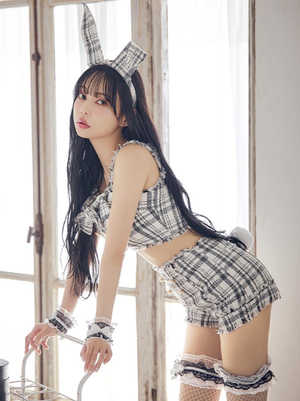 画像3: 【SALE!!】【即日発送】【ハロウィン】ツイードバニーリボンセットアップ（パンツ）【コスプレ6点セット】 【XS-Mサイズ/2カラー】[HC03]