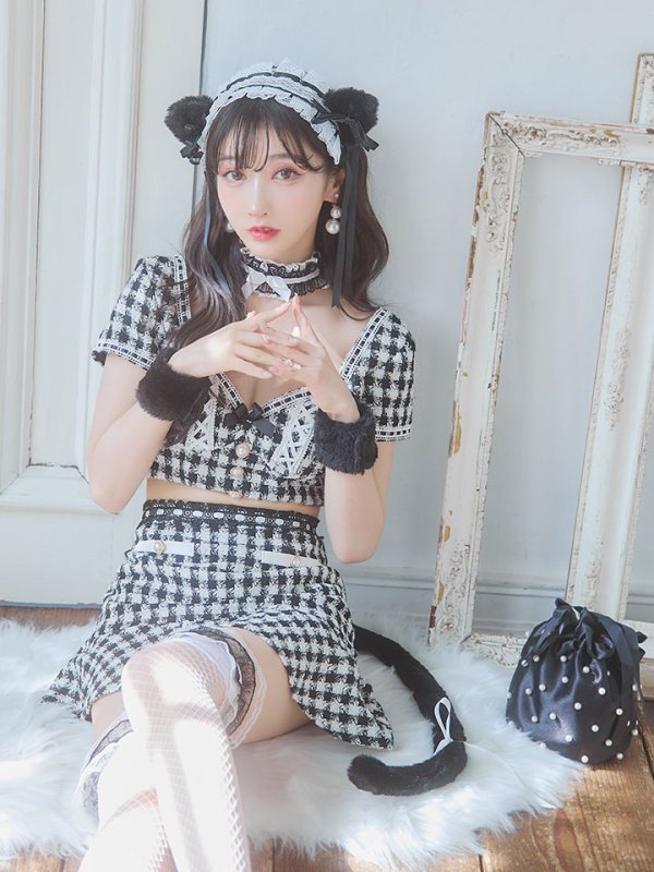 画像10: 【SALE!!】【即日発送】【ハロウィン】ツイードキャットセットアップ 【コスプレ6点セット】 【XS-Mサイズ/4カラー】[OF04]