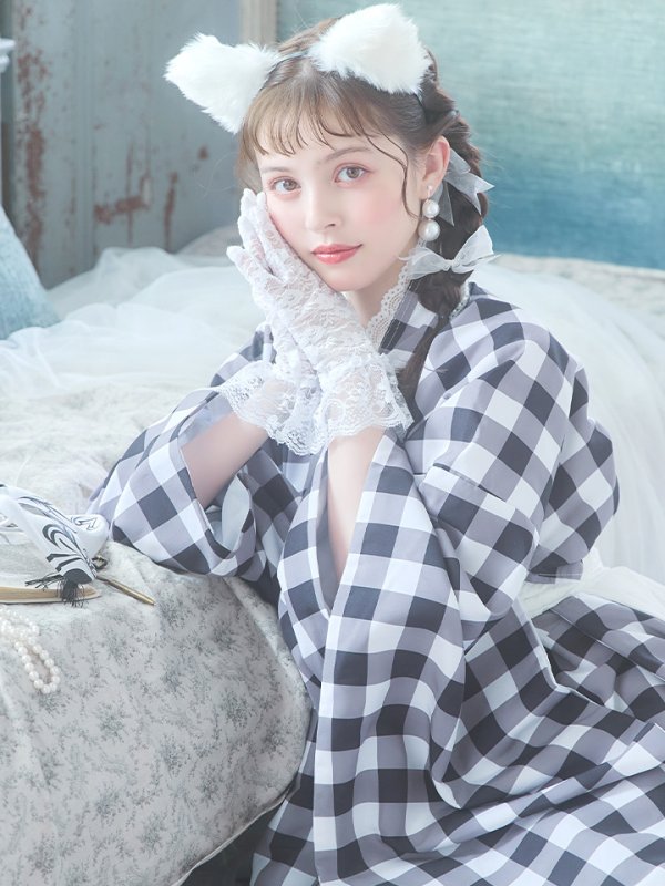 画像7: 【即日発送】【ハロウィン】 ギンガム猫巫女【コスプレ5点セット】【Fサイズ/2カラー】[HC03]