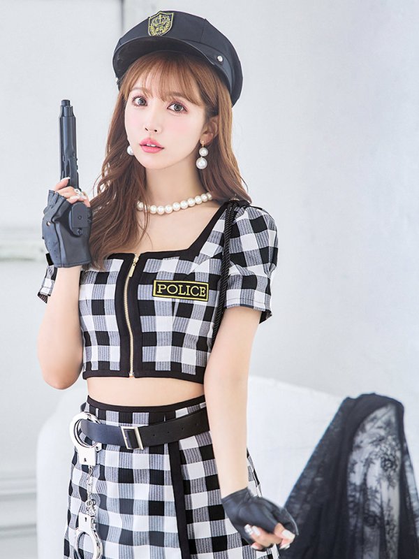画像4: 【SALE!!】【ハロウィン】 ギンガムセットアップポリス 【コスプレ5点セット】【XS-Mサイズ/1カラー】(HC206-SV)[HC03-B]
