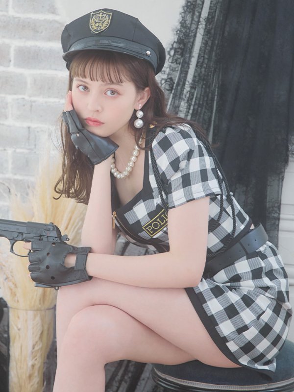 画像6: 【SALE!!】【ハロウィン】 ギンガムセットアップポリス 【コスプレ5点セット】【XS-Mサイズ/1カラー】(HC206-SV)[OF01-B]