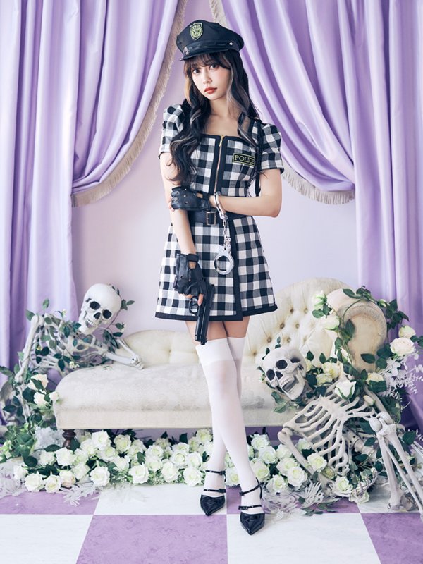 画像3: 【SALE!!】【ハロウィン】【LARME/ラルム掲載】 ギンガムセットアップポリス 【コスプレ5点セット】【XS-Mサイズ/1カラー】(HC206-SV)[OF01-B]