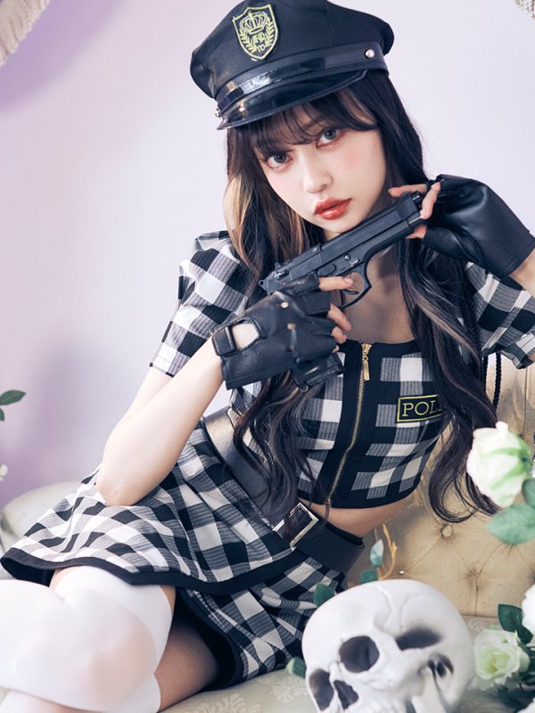 画像5: 【SALE!!】【ハロウィン】【LARME/ラルム掲載】 ギンガムセットアップポリス 【コスプレ5点セット】【XS-Mサイズ/1カラー】(HC206-SV)[OF01-B]
