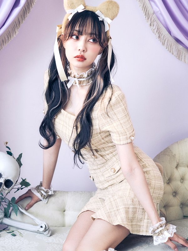 画像17: 【SALE!!】【即日発送】【ハロウィン】【LARME/ラルム掲載】ツイードくまセットアップ/ベア 【コスプレ6点セット】 【XS-Mサイズ/1カラー】[HC03]