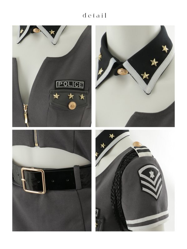 画像43: 【即日発送！】【ハロウィン】半袖ポリスタイトワンピース 【コスプレ5点セット】【XS-XLサイズ】[HC03-Bg]