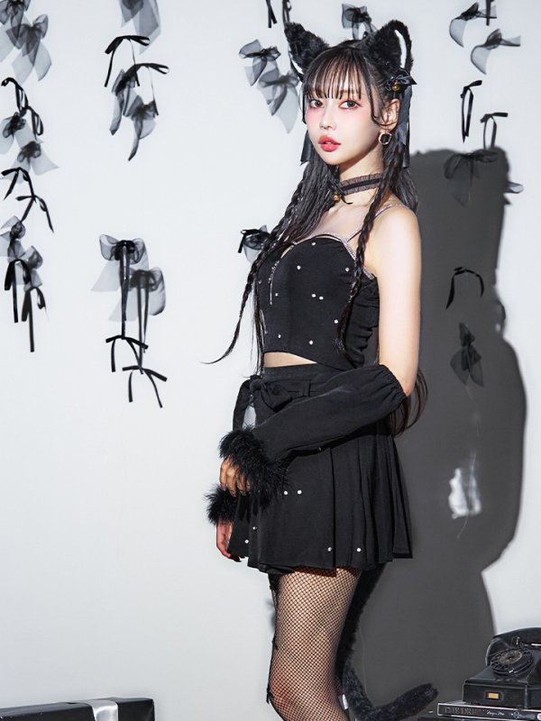 画像14: 【即日発送！】【ハロウィン】ビジューブラックキャットセットアップ 【コスプレ7点セット】[HC03]