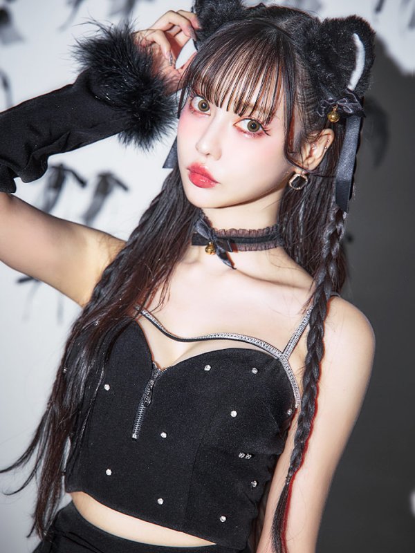 画像3: 【即日発送！】【ハロウィン】ビジューブラックキャットセットアップ 【コスプレ7点セット】[HC03]