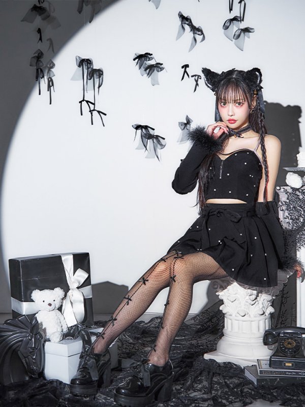 画像8: 【即日発送！】【ハロウィン】ビジューブラックキャットセットアップ 【コスプレ7点セット】[HC03]