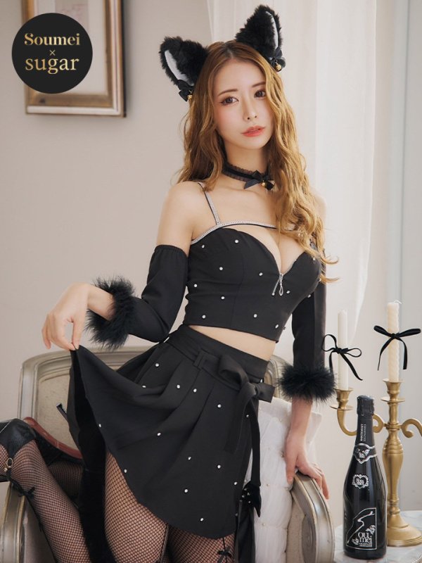画像3: 【即日発送！】【ハロウィン】ビジューブラックキャットセットアップ 【コスプレ7点セット】[HC03]