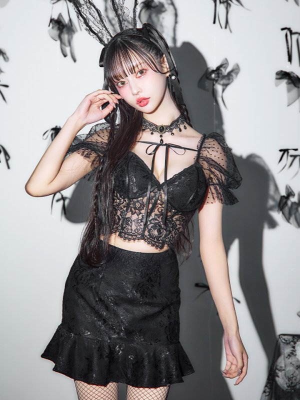 画像8: 【即日発送！】【ハロウィン】セクシーレースバニー半袖セットアップ 【コスプレ7点セット】[HC03]