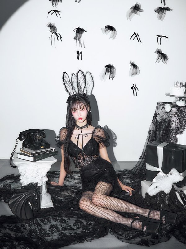 画像25: 【即日発送！】【ハロウィン】セクシーレースバニー半袖セットアップ 【コスプレ7点セット】[HC03]