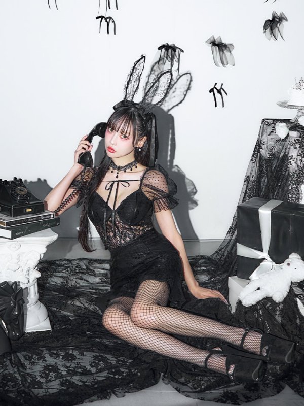 画像27: 【即日発送！】【ハロウィン】セクシーレースバニー半袖セットアップ 【コスプレ7点セット】[HC03]