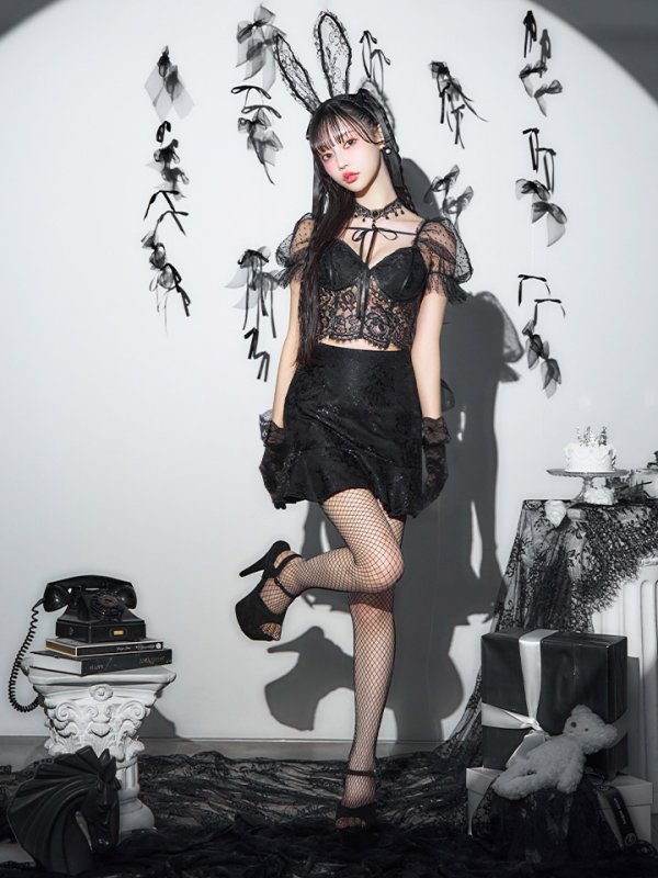 画像6: 【即日発送！】【ハロウィン】セクシーレースバニー半袖セットアップ 【コスプレ7点セット】[HC03]