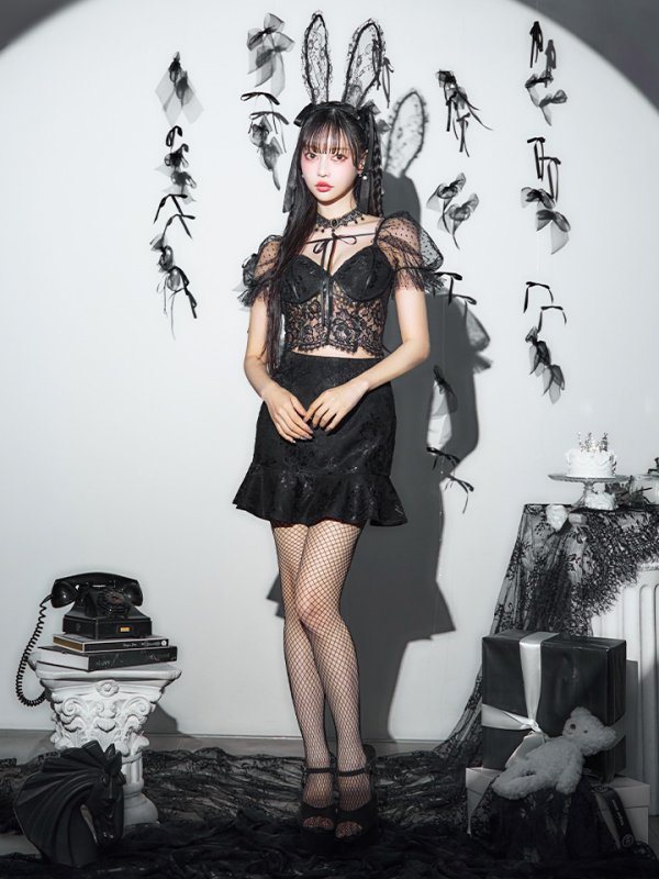 画像21: 【即日発送！】【ハロウィン】セクシーレースバニー半袖セットアップ 【コスプレ7点セット】[HC03]