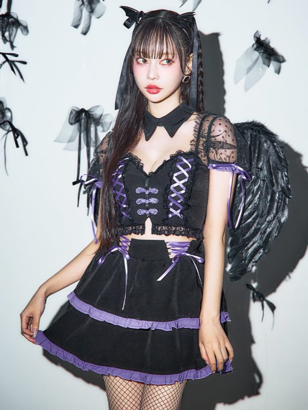 画像11: 【SALE!!】【即日発送！】【ハロウィン】レースアップデビルスカートセットアップ 【コスプレ6点セット】[OF04-H]