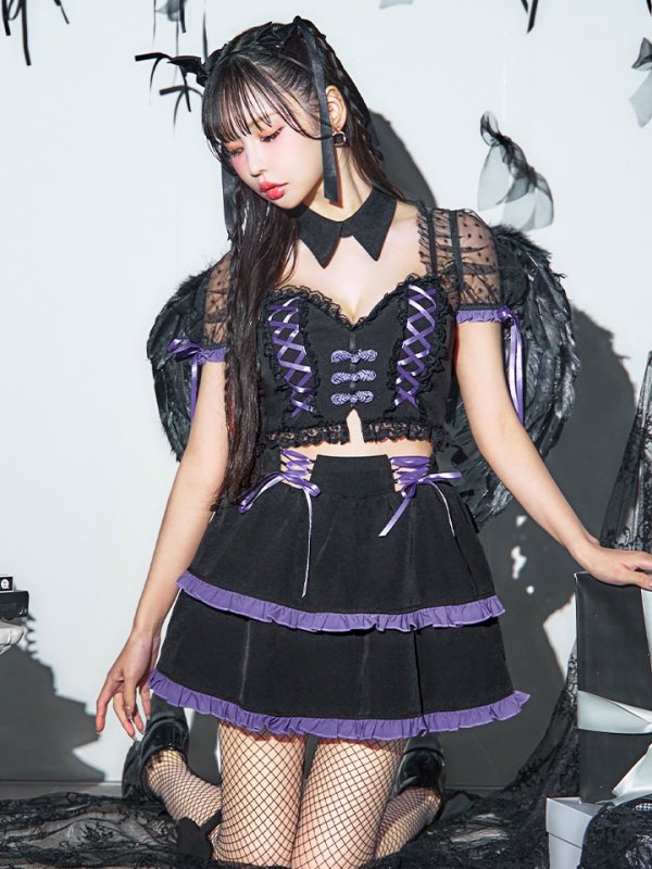 画像13: 【SALE!!】【即日発送！】【ハロウィン】レースアップデビルスカートセットアップ 【コスプレ6点セット】[OF04-H]