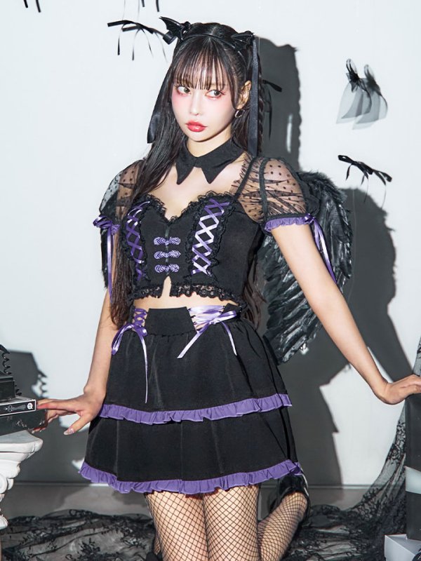 画像15: 【SALE!!】【即日発送！】【ハロウィン】レースアップデビルスカートセットアップ 【コスプレ6点セット】[OF04-H]