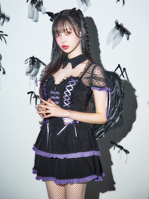 画像7: 【SALE!!】【即日発送！】【ハロウィン】レースアップデビルスカートセットアップ 【コスプレ6点セット】[OF04-H]
