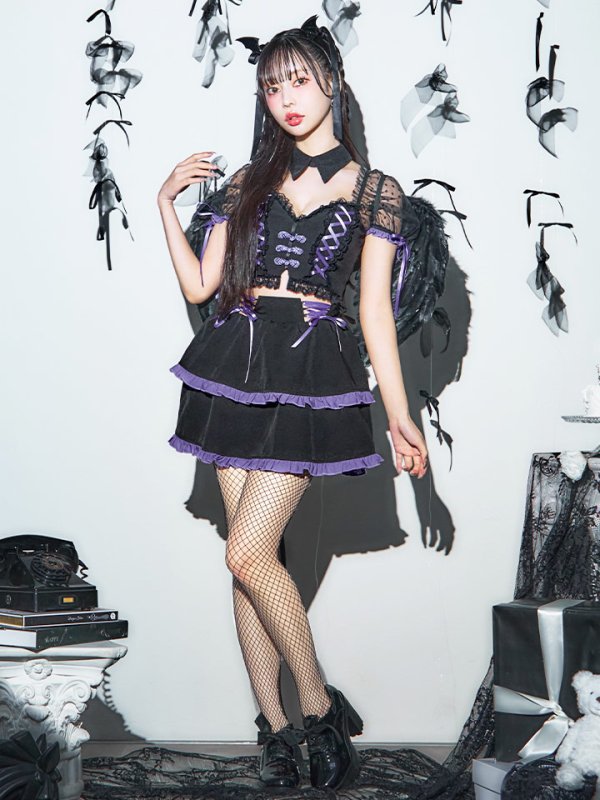 画像5: 【SALE!!】【即日発送！】【ハロウィン】レースアップデビルスカートセットアップ 【コスプレ6点セット】[OF04-H]