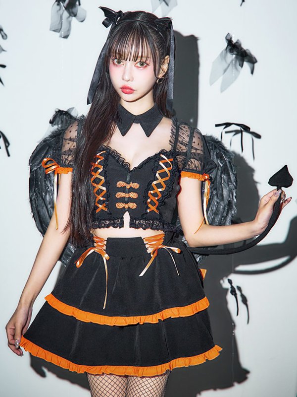画像2: 【ハロウィン】レースアップデビルスカートセットアップ 【コスプレ6点セット】[YMT-H]