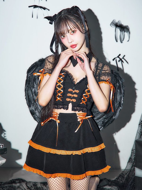 画像1: 【ハロウィン】レースアップデビルスカートセットアップ 【コスプレ6点セット】[YMT-H]