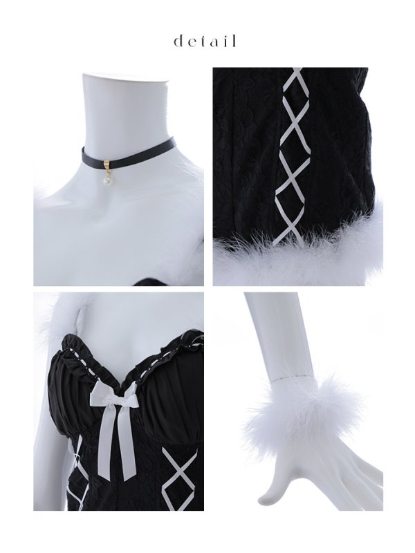 画像20: 【ハロウィン】 ファーキャミレースバニーガール 【コスプレ6点セット】 【XS-Mサイズ/2カラー】[OF04]