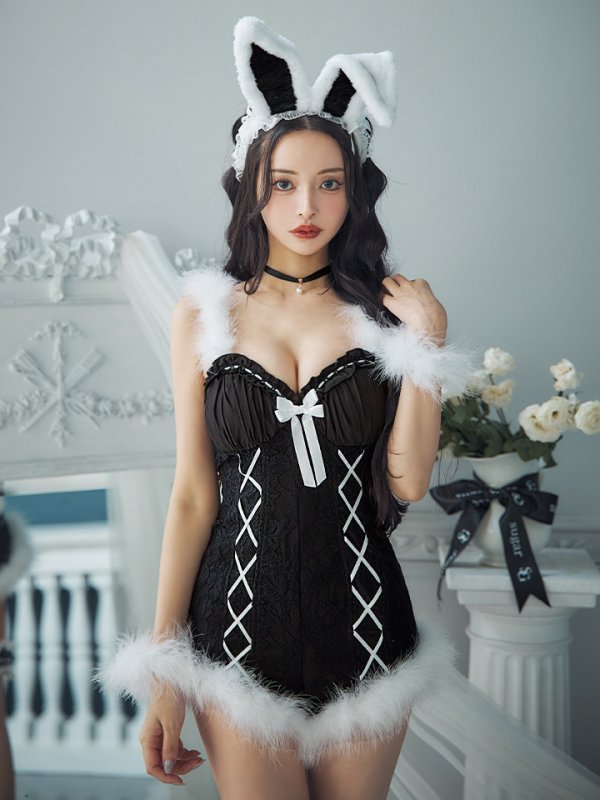 画像10: 【ハロウィン】 ファーキャミレースバニーガール 【コスプレ6点セット】 【XS-Mサイズ/2カラー】[OF04]