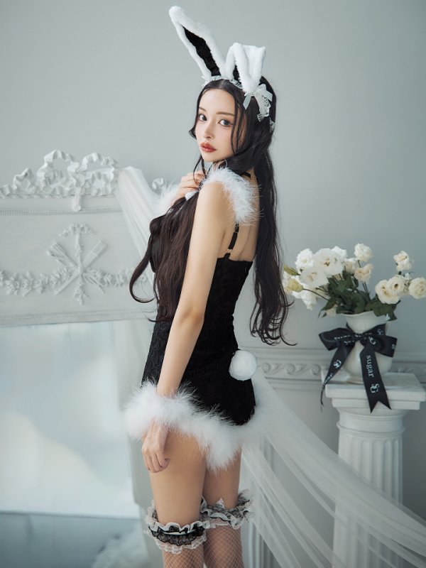 画像12: 【ハロウィン】 ファーキャミレースバニーガール 【コスプレ6点セット】 【XS-Mサイズ/2カラー】[OF04]