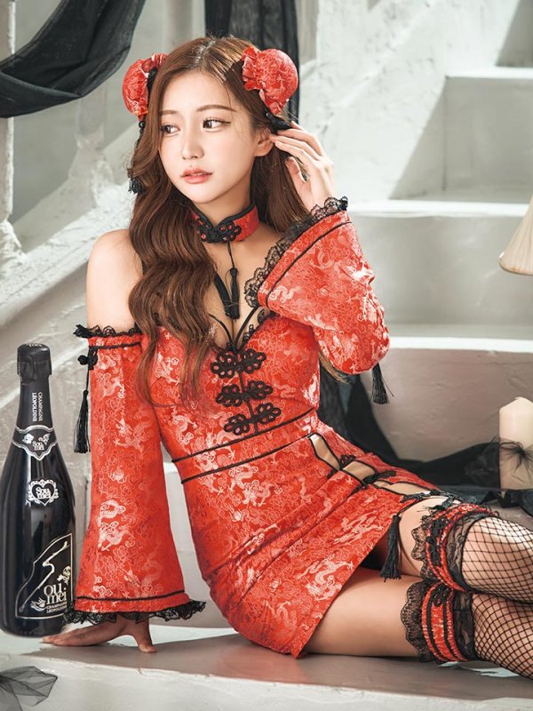 画像32: 【即日発送！】【ハロウィン】 オフショルチャイナワンピース 【コスプレ6点セット】 【XS-Lサイズ/3カラー】(SE01YN)[OF04]