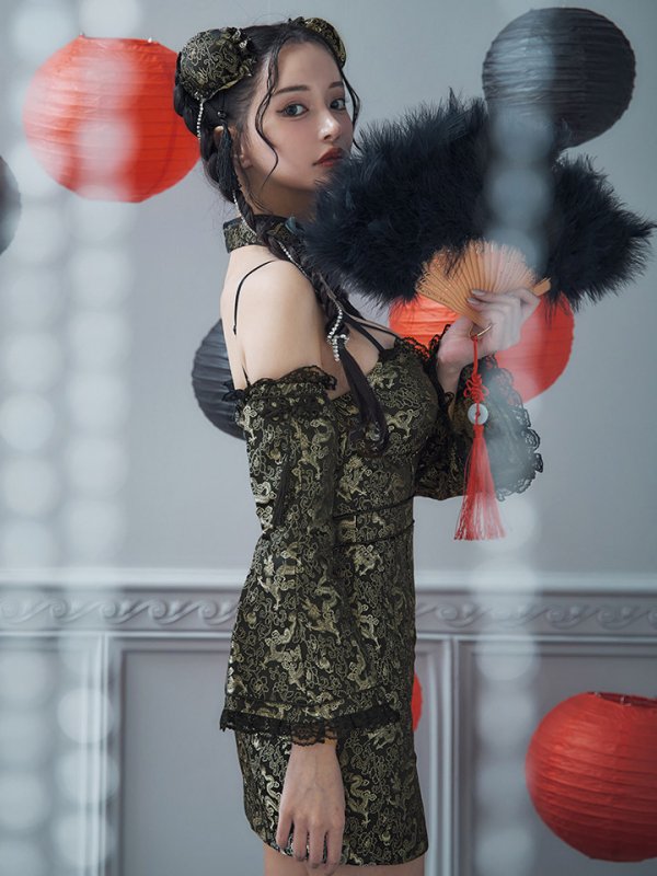 画像23: 【即日発送！】【ハロウィン】 オフショルチャイナワンピース 【コスプレ6点セット】 【XS-Lサイズ/3カラー】(SE01YN)[OF04]