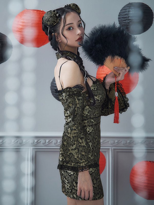 画像24: 【即日発送！】【ハロウィン】 オフショルチャイナワンピース 【コスプレ6点セット】 【XS-Lサイズ/3カラー】(SE01YN)[OF04]