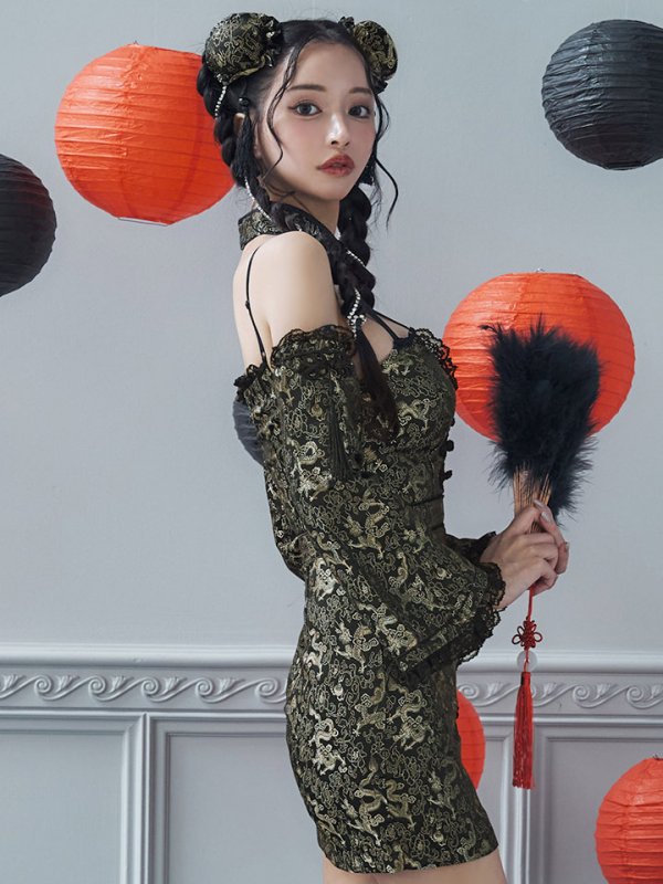 画像26: 【即日発送！】【ハロウィン】 オフショルチャイナワンピース 【コスプレ6点セット】 【XS-Lサイズ/3カラー】(SE01YN)[OF04]