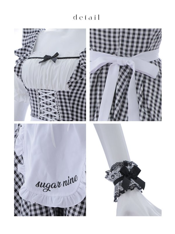 画像22: 【SALE!!】【即日発送！】【ハロウィン】ギンガムチェックメイドワンピース 【コスプレ5点セット】[OF04]