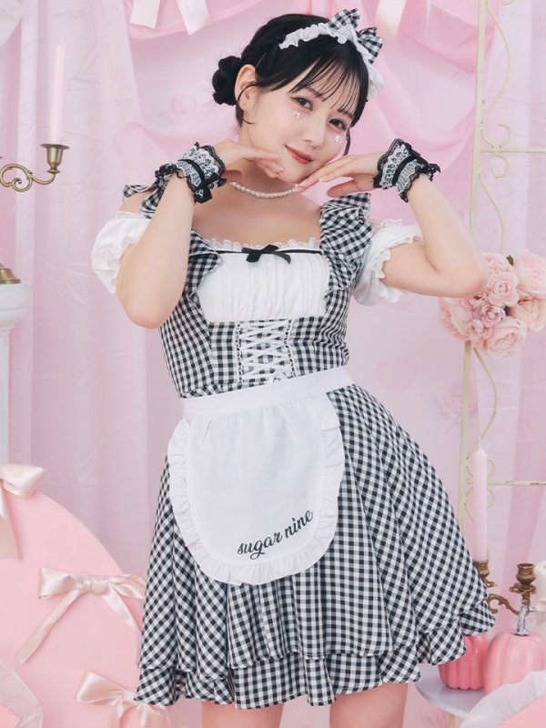画像4: 【SALE!!】【即日発送！】【ハロウィン】ギンガムチェックメイドワンピース 【コスプレ5点セット】[OF04]