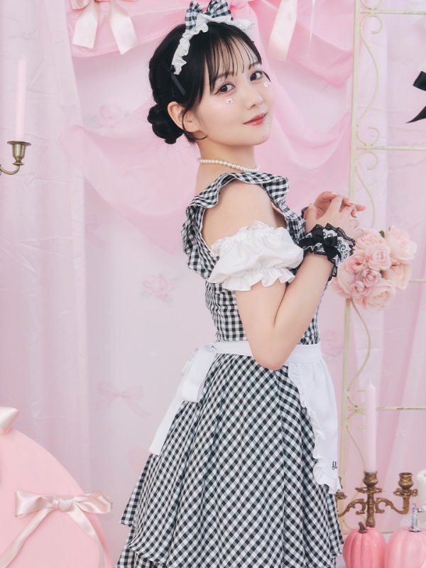 画像6: 【SALE!!】【即日発送！】【ハロウィン】ギンガムチェックメイドワンピース 【コスプレ5点セット】[OF04]